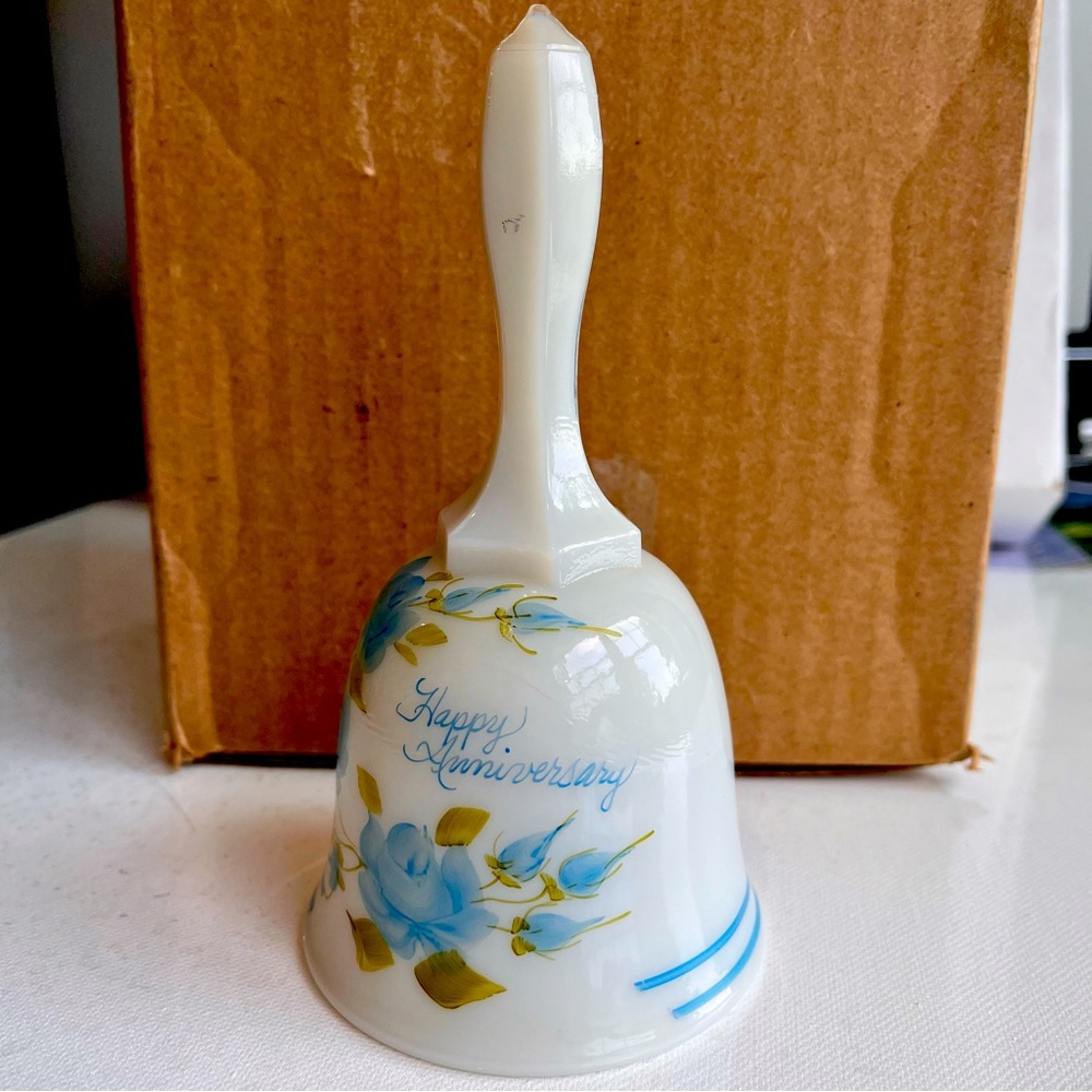 Fenton Bell Happy Anniversary Hand painted Bell by L Watson